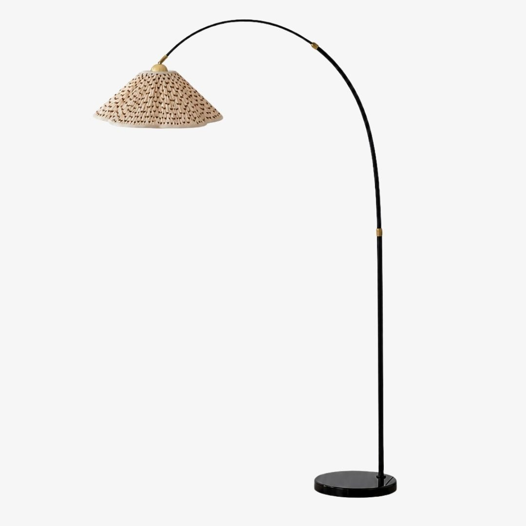Veslin French Style Floral Arc Floor Lamp - Pleated Fabric Floor Light for Bedroom