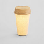 Load image into Gallery viewer, Natural Wood rechargeable coffee-cup table lamp front view