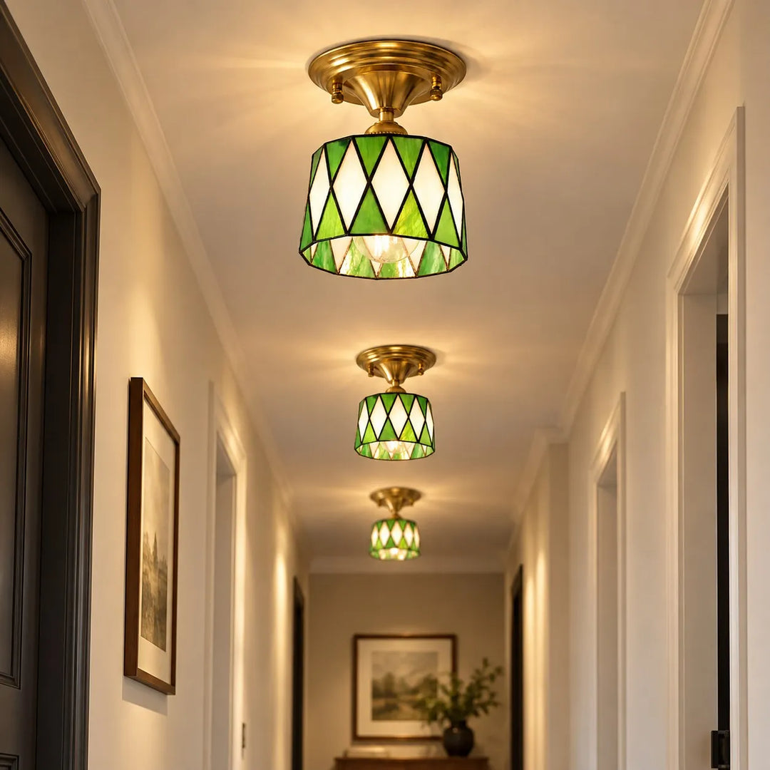 Vintage Green Mosaic Glass Flush Mount Ceiling Light