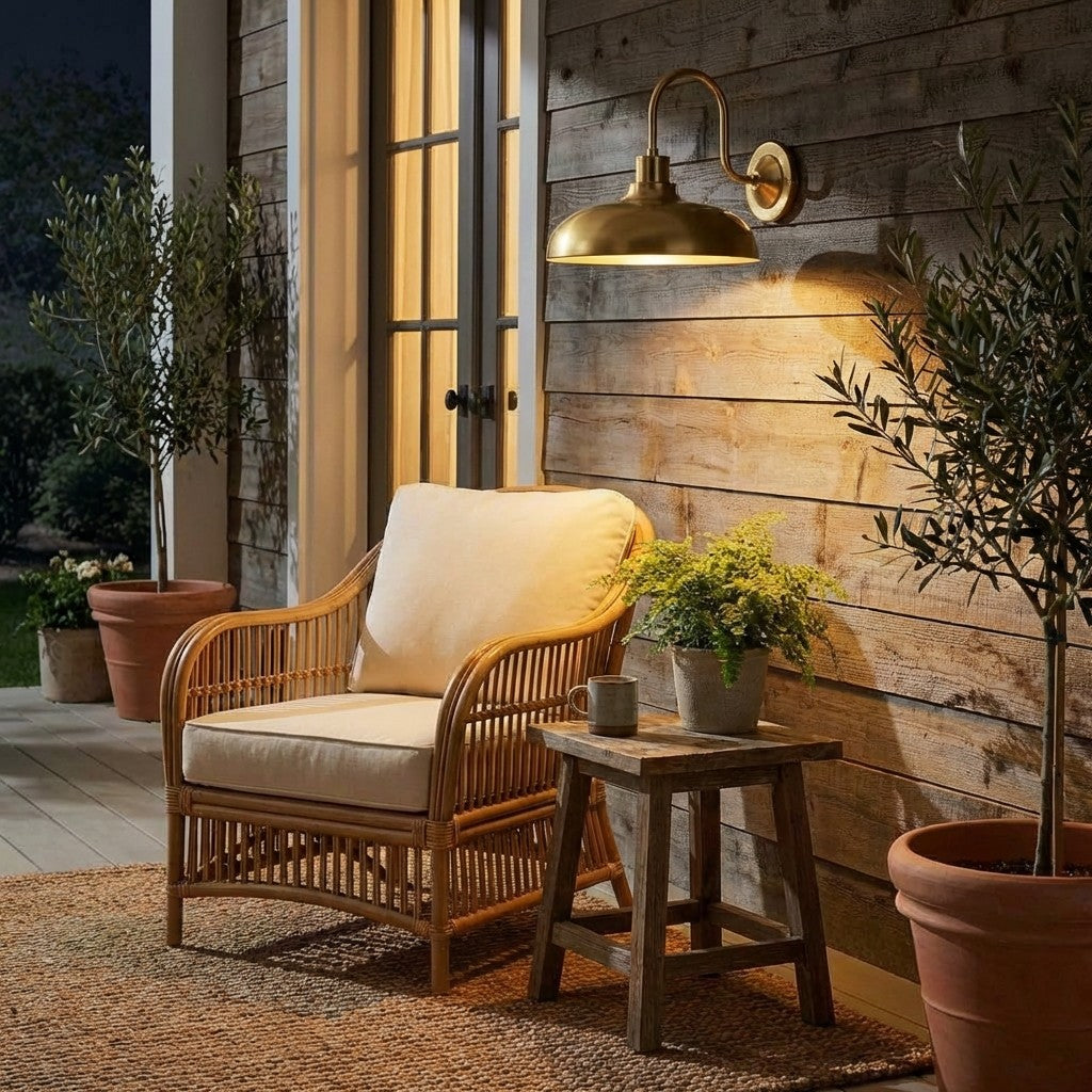 Aplique de Pared de Cúpula Rústica de Metal Industrial Velara - Lámpara Clásica Curvada para Exterior en Porche y Patio U08