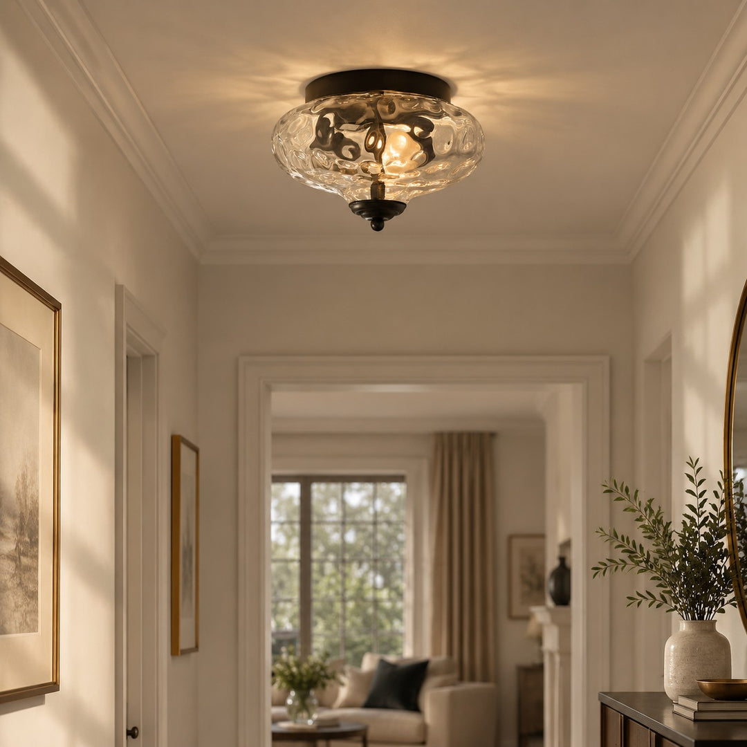 Modern Farmhouse 2-Light Hammered Water Glass Flush Mount Ceiling Light