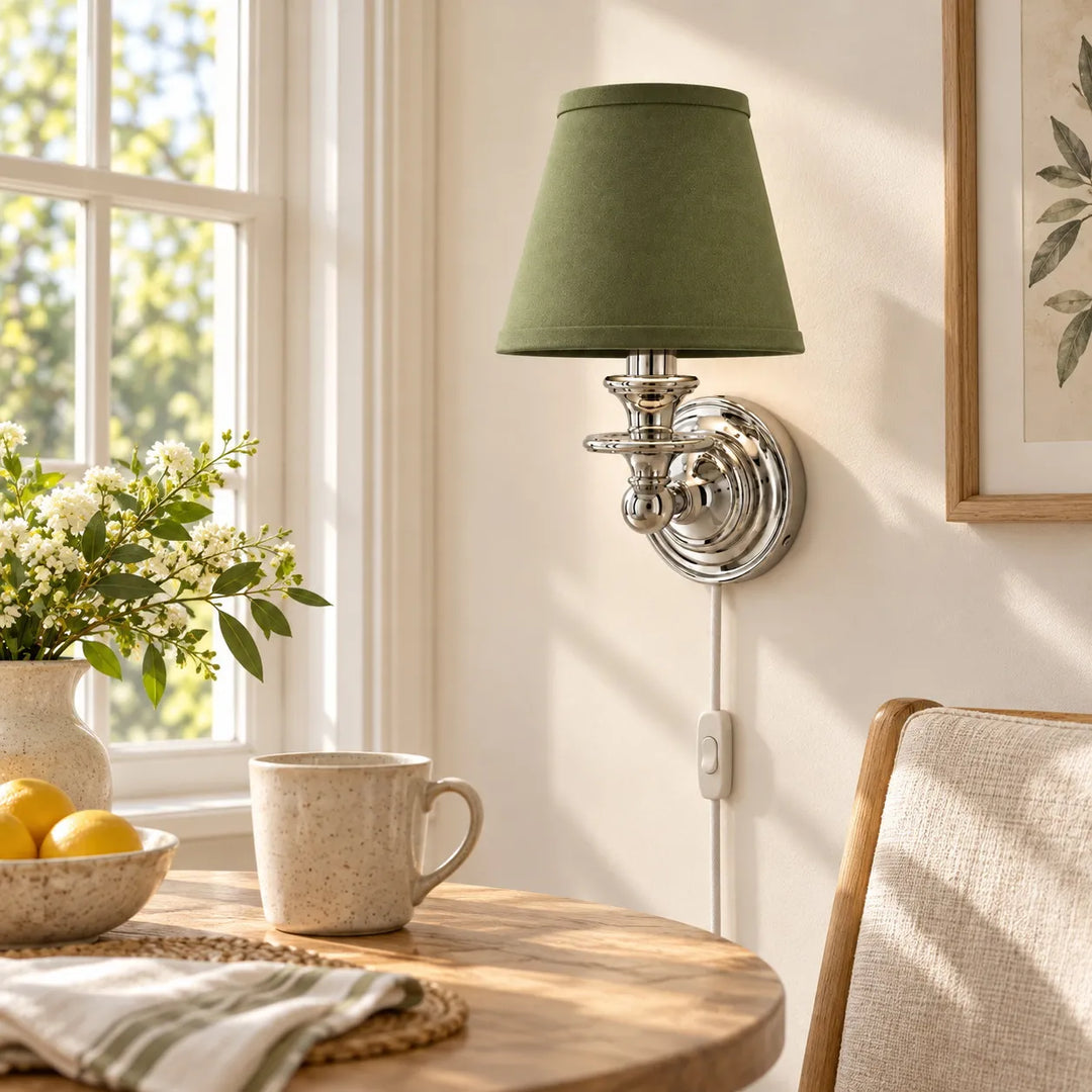 Rowan No-Wire Flat Drum Shade Wall Sconce – Plug-In Fabric Wall Light