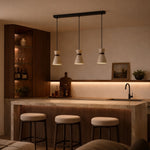 Bild in Gallery-Viewer laden, Three head travertine pendant light over a kitchen bar