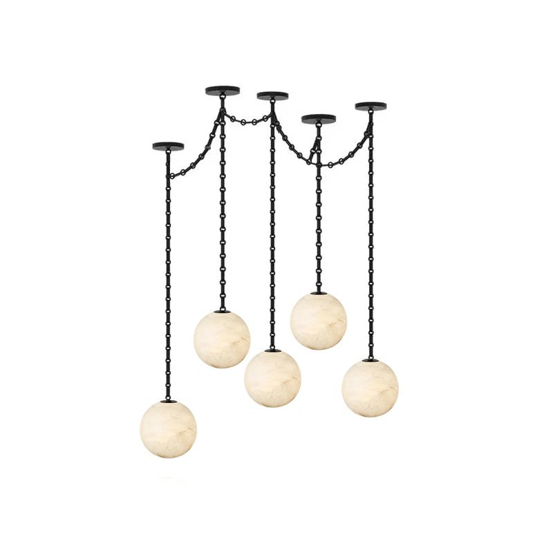 Black Metal Alabaster Globe Hardwired Chandelier