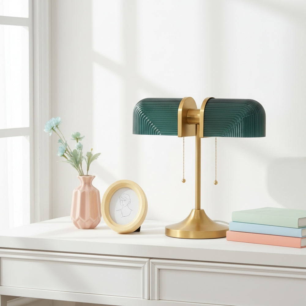 Lampe de Table en Verre Cannelé Aurebron - Lampe de Table Décorative Moderne à Base Métallique pour Salon