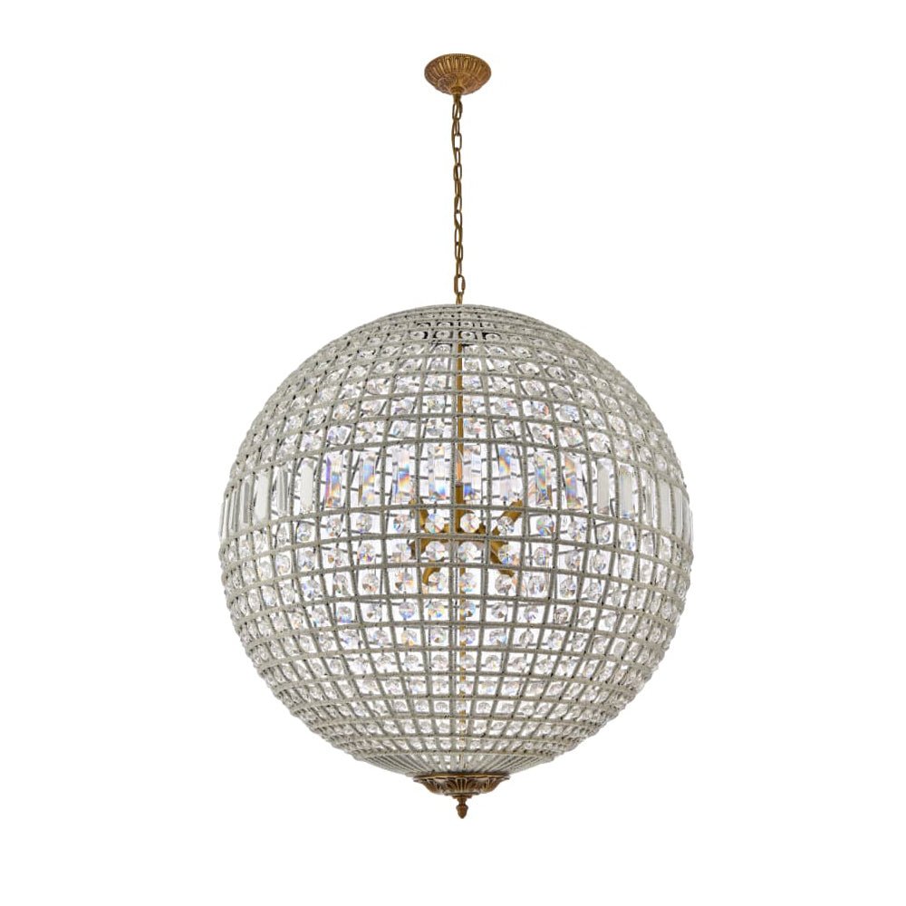 Lustre globe en cristal vintage luxueux avec finition en laiton antique