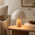 Cargar imagen en el visor de la Galería, Mushroom table lamp beside a sofa and stacked books
