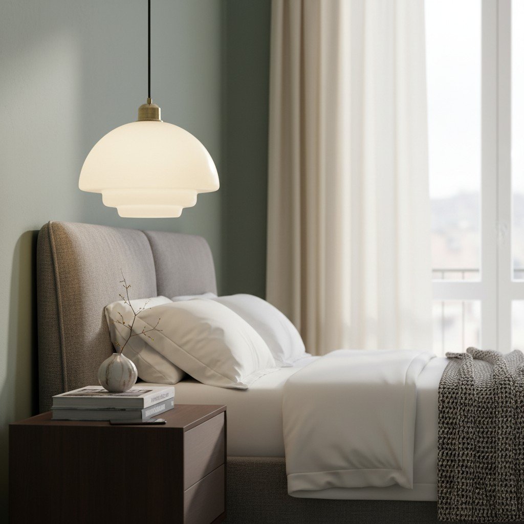 Suspension Art Déco Opalisse – Lampe de Plafond à Dôme en Verre Opalin pour Salle à Manger N07