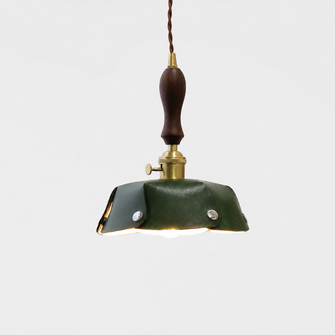 Single Pendant Deep Green Leather Shade Dia. 20 cm / 7.9 in