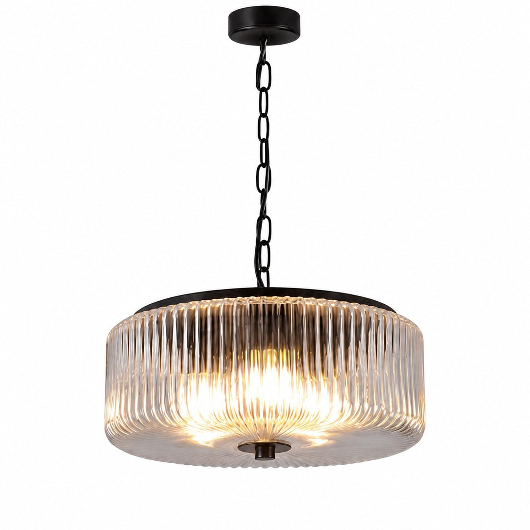 Black pendant ribbed glass ceiling lamp