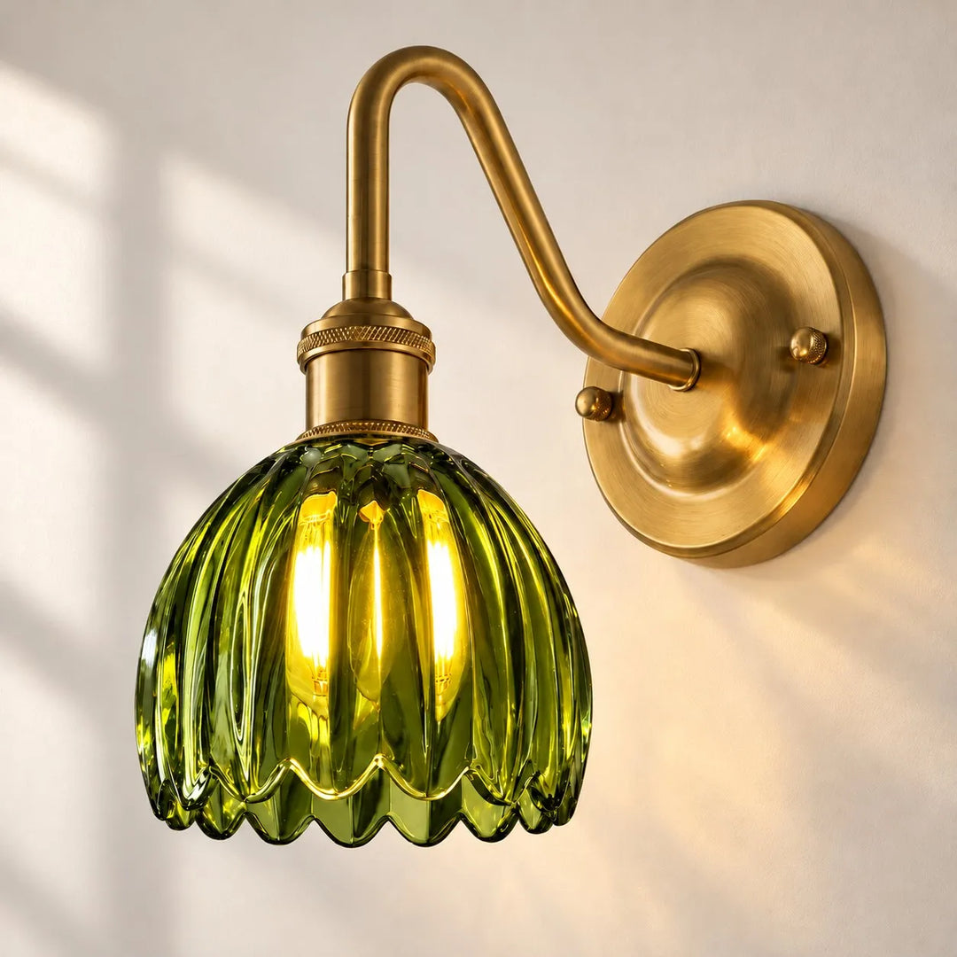 Vintage Brass Flower Glass Wall Lamp
