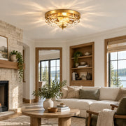 Hammered Glass Flush Ceiling Light with three finishes and a broad glass shade - New2609-1024589 interior scene