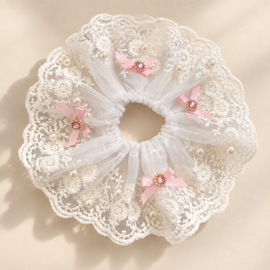 Vintage Lace Lamp Shade Covers with Bows, Pearls & Floral Details