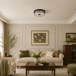 Bild in Gallery-Viewer laden, Flush mount ceiling light showing room scale above a sofa