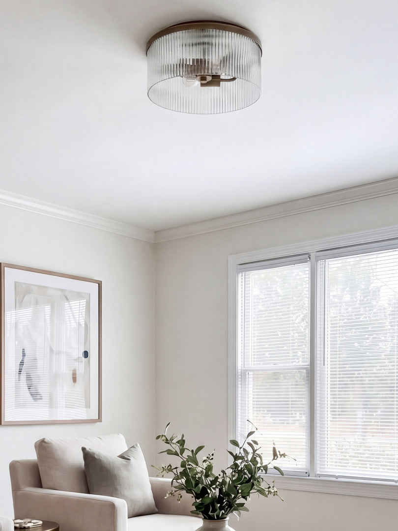 Lámpara de techo empotrada de vidrio acanalado elegante Bravira – Luminaria moderna de perfil bajo para dormitorio