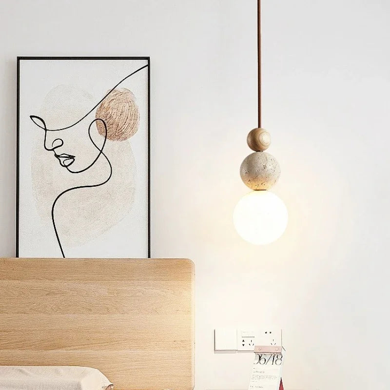 Travertin Stein Creme Retro Minimalistische LED Pendelleuchte