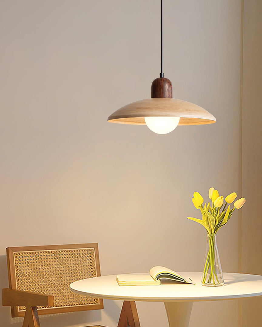 Wood-Tone Metal Glass Plug-In Pendant