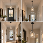 Bild in Gallery-Viewer laden, Vintage Glass Pendant Light with three metal finishes and blue or smoked glass - New2609-1024517 interior scene