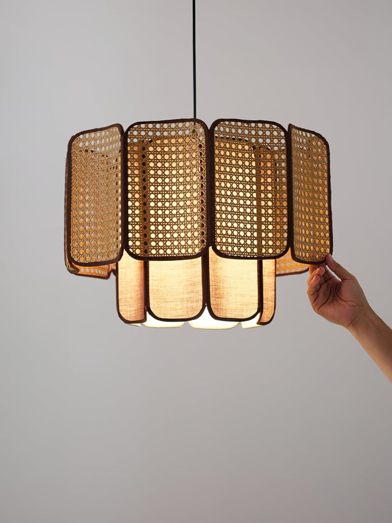 Layered Rattan Plug-In Swag Pendant