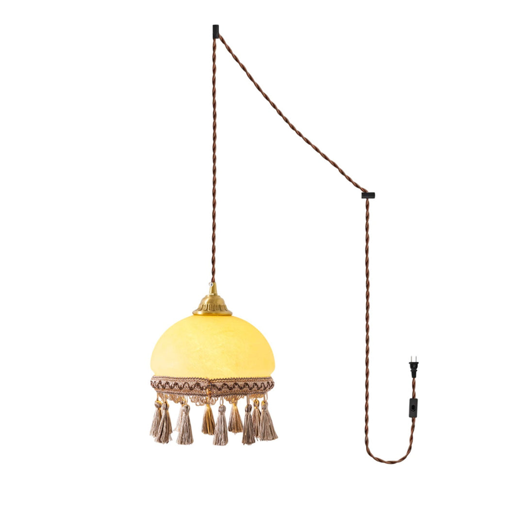 Tasseled Brass Glass Swag Pendant Light