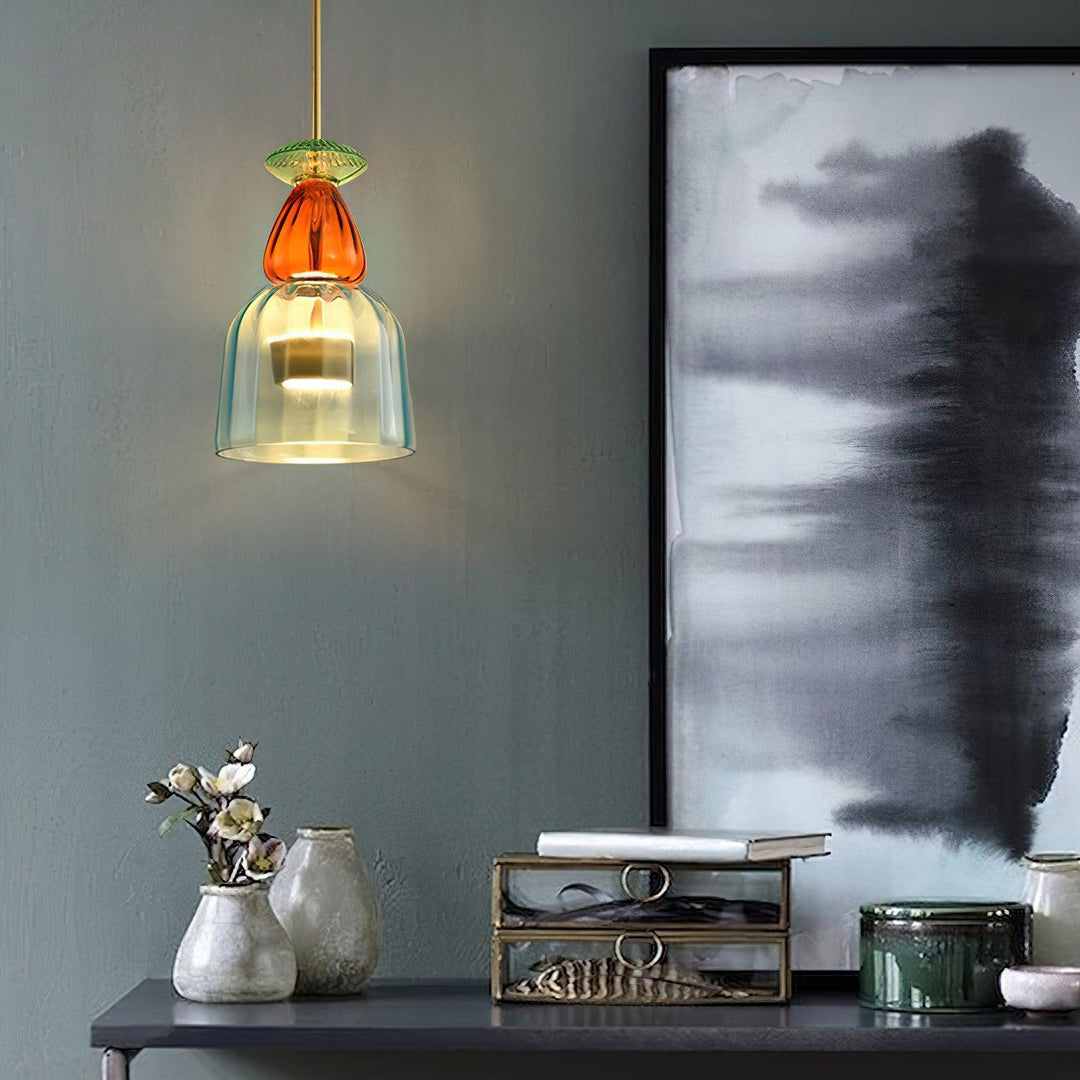 Suspension en verre soufflé à la main - Fer bonbon coloré, couleurs mélangées, pour l'intérieur