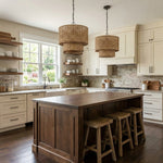 Cargar imagen en el visor de la Galería, Lámpara colgante de ratán de doble tambor Rattanvo – Textura orgánica para comedores y vestíbulos