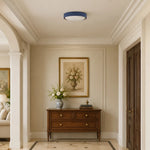 Cargar imagen en el visor de la Galería, Blue flush mount ceiling light installed in a cream hallway