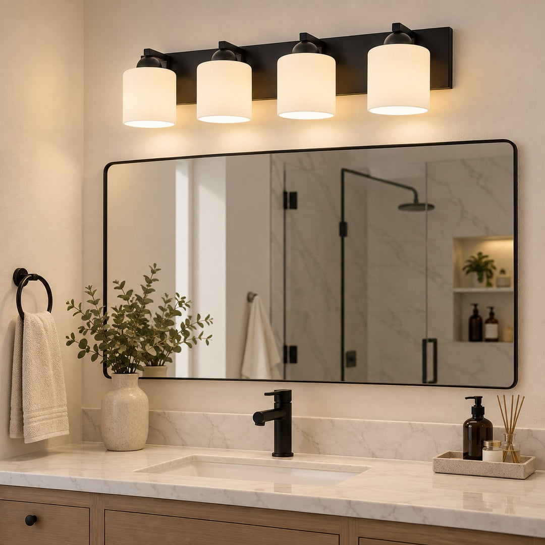 Modern Metal Vanity Light with Glass Shades for Bathrooms
