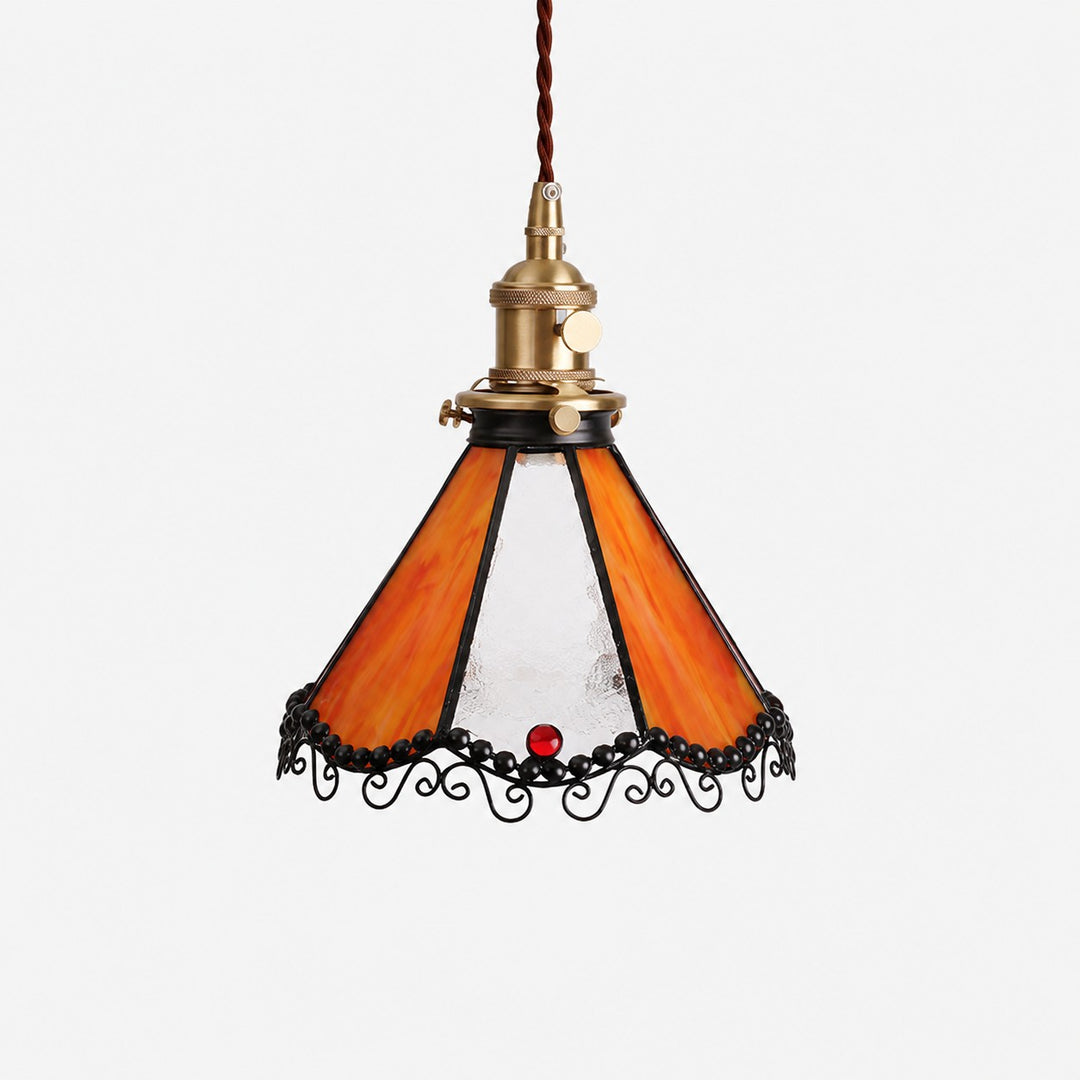 Orange stained glass single pendant light