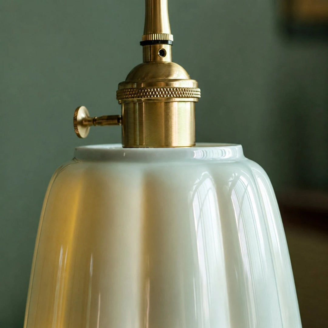 Metal holder and ceramic lotus shade detail