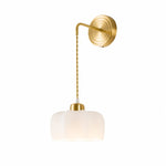 Load image into Gallery viewer, Style C scalloped shade brass drop cord glass wall sconce