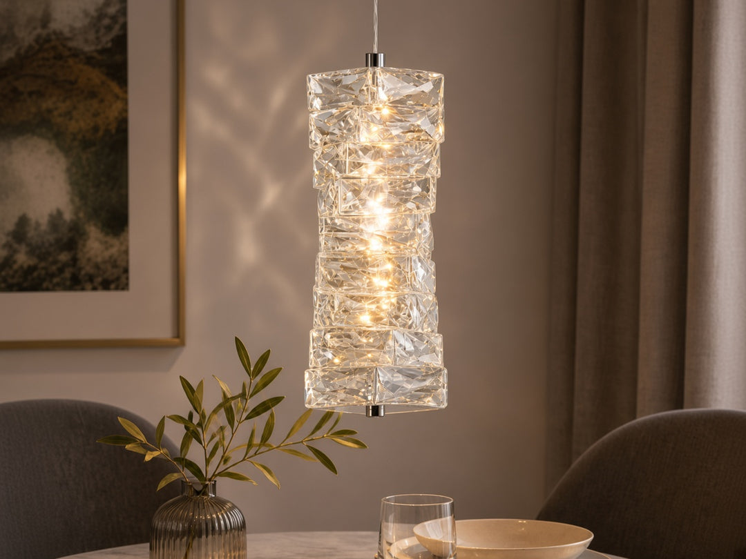 Sculptural Crystal Column LED Pendant Light