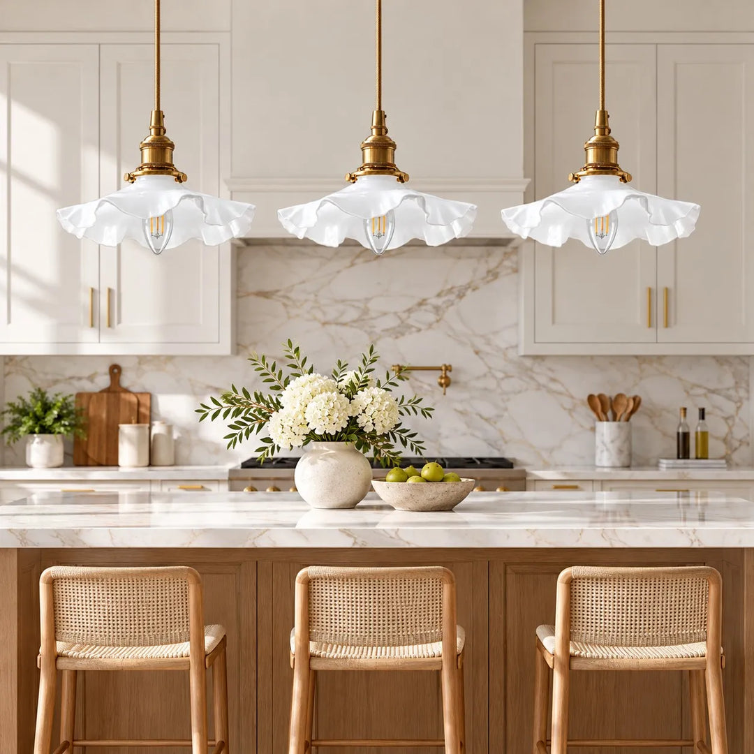 Vintage White Ruffled Glass Pendant Lamp