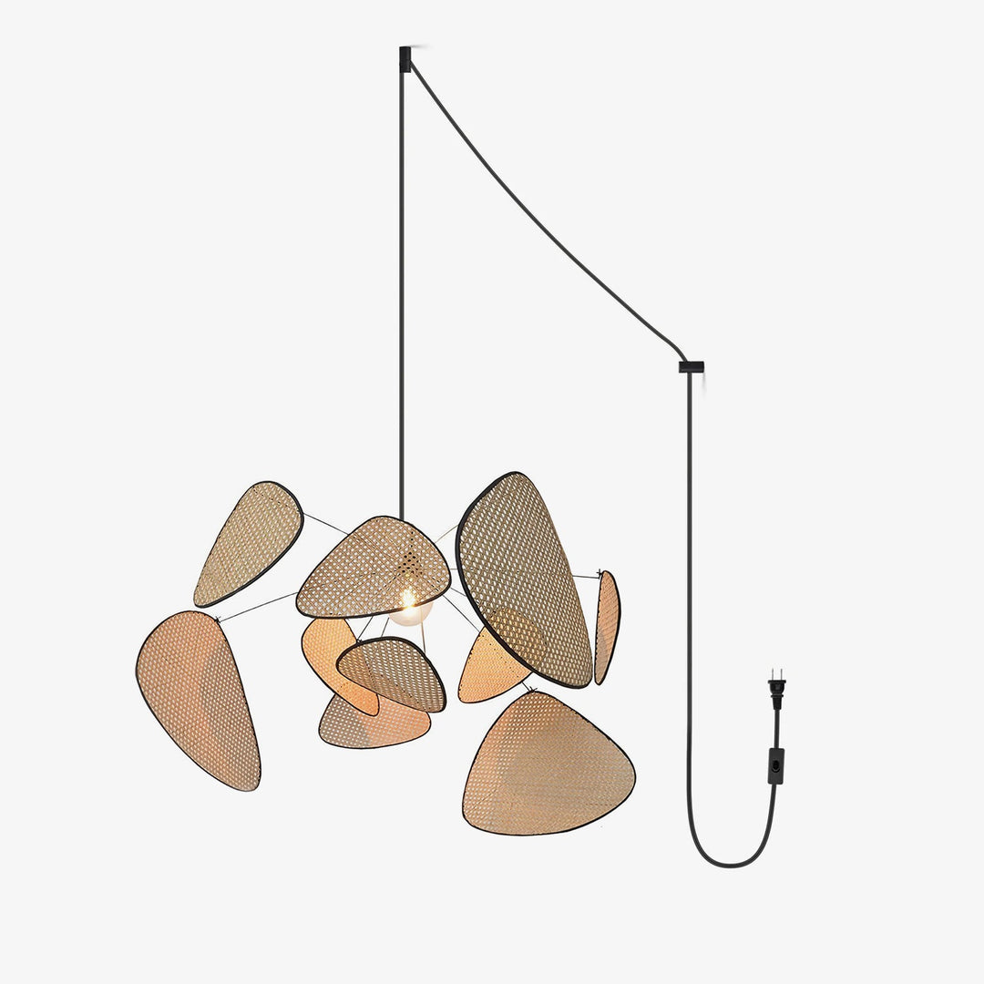 Layered Rattan Chandelier With Plug-In Cord