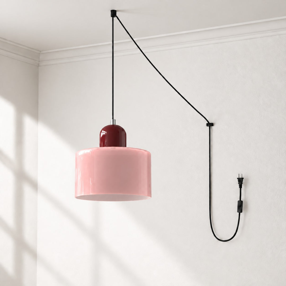 Mid‑Century Macaron Plug‑in Swag Pendant Light - Colorful Shade Hanging Lamp for Home Decor