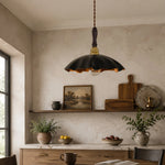Load image into Gallery viewer, cowhide pendant light installed above a quiet tea room shelf