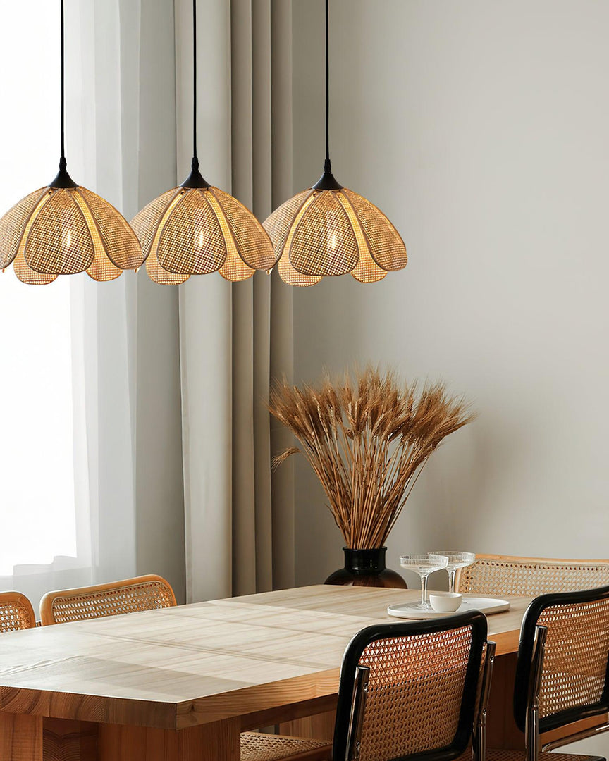 Layered Rattan Petal Plug-In Swag Pendant