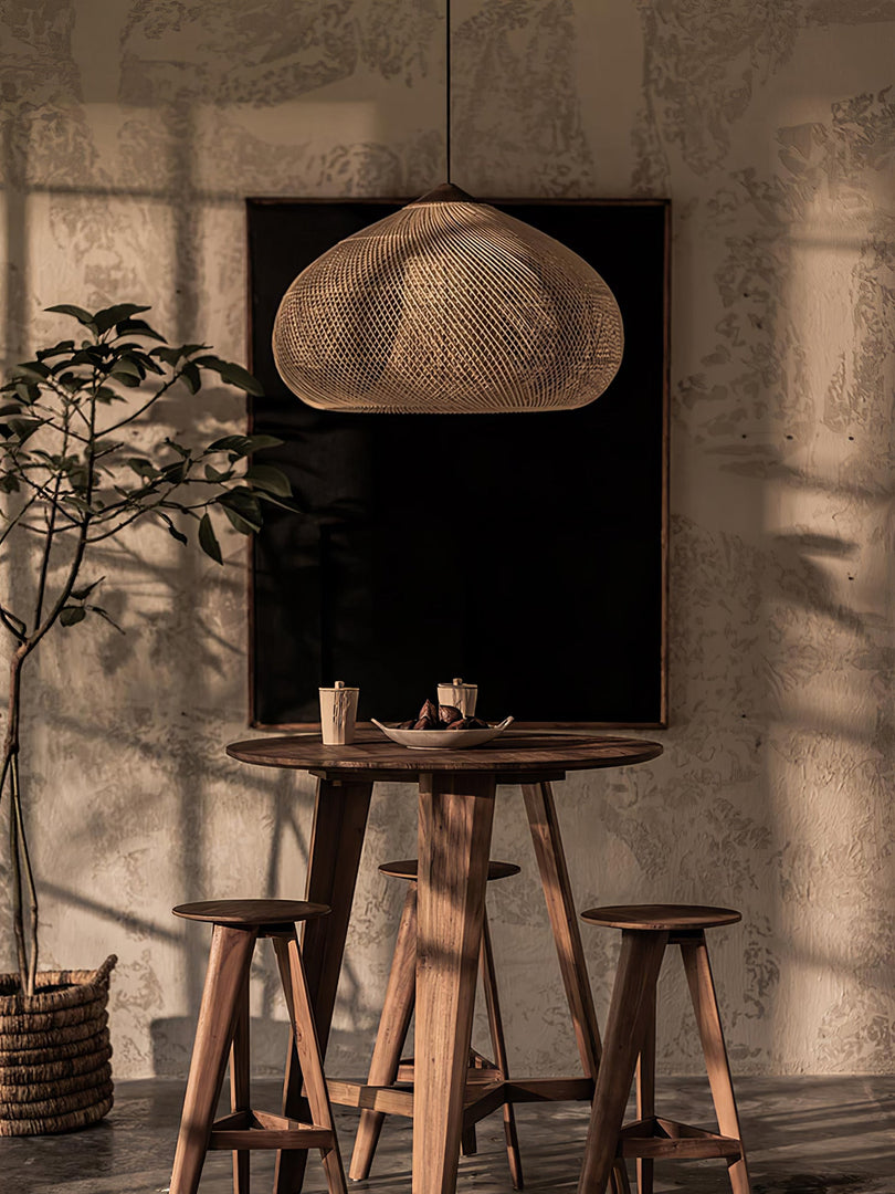 Woven Rattan Wood Plug-In Pendant Light