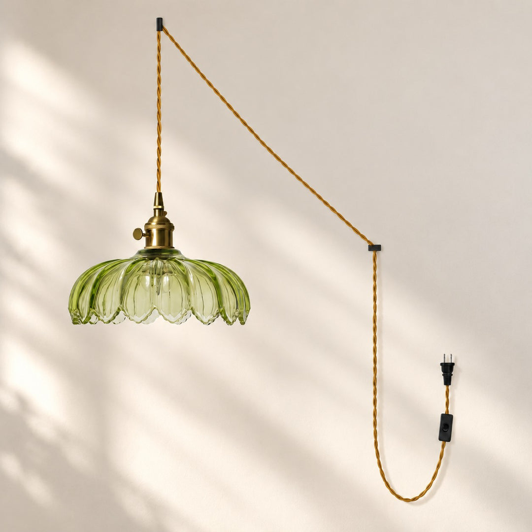 Fluted Flower Glass Plug-In Swag Pendant