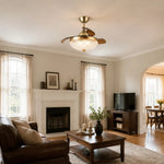 Cargar imagen en el visor de la Galería, Antique brass retractable ceiling fan light in a living room
