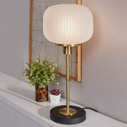 Pelviona Ribbed Glass & Antique Brass Table Lamp – Modern Accent Lighting for Living Room