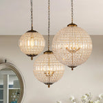 Charger l&#39;image dans la visionneuse de galerie, Lustre globe en cristal vintage luxueux avec finition en laiton antique
