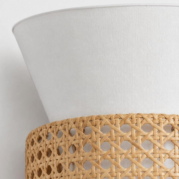 Coastal Boho Fabric and Natural Rattan Plug-In Wall Light for Bedroom and Hallway