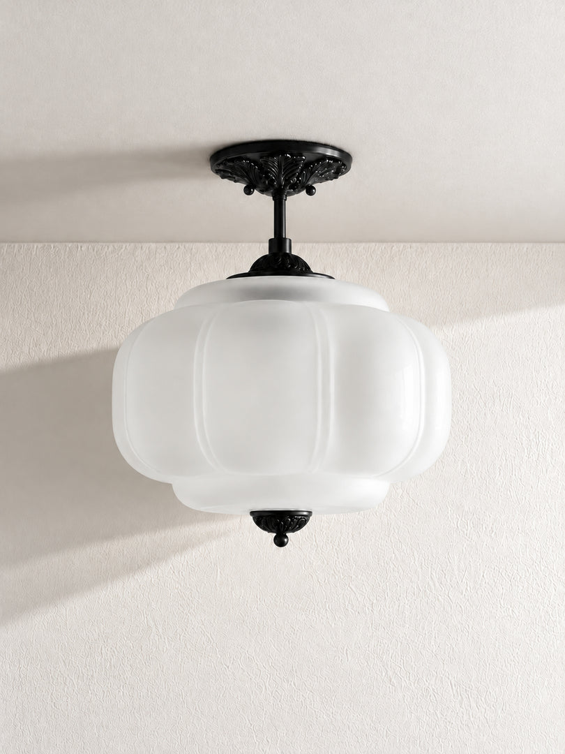 Eloise Scallop Vintage Milk Glass Semi Flush Mount Pendant Light