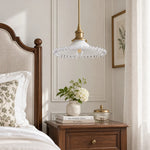 Cargar imagen en el visor de la Galería, Vintage White Ruffled Glass Pendant Lamp