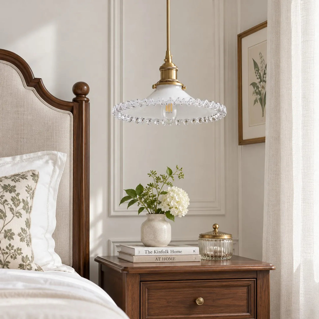 Vintage White Ruffled Glass Pendant Lamp