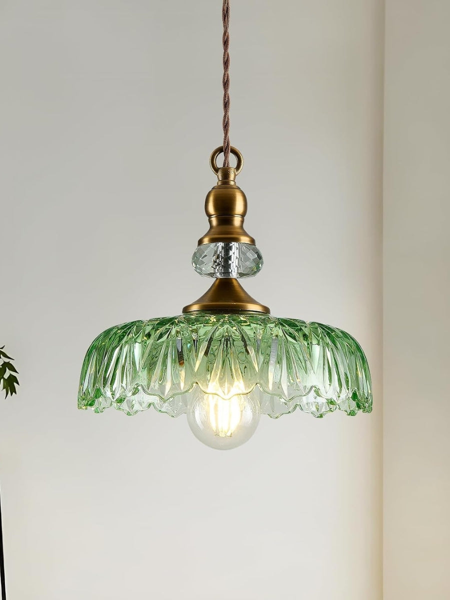 Vintage Brass Clear Glass Flower Pendant Light For Kitchen Island