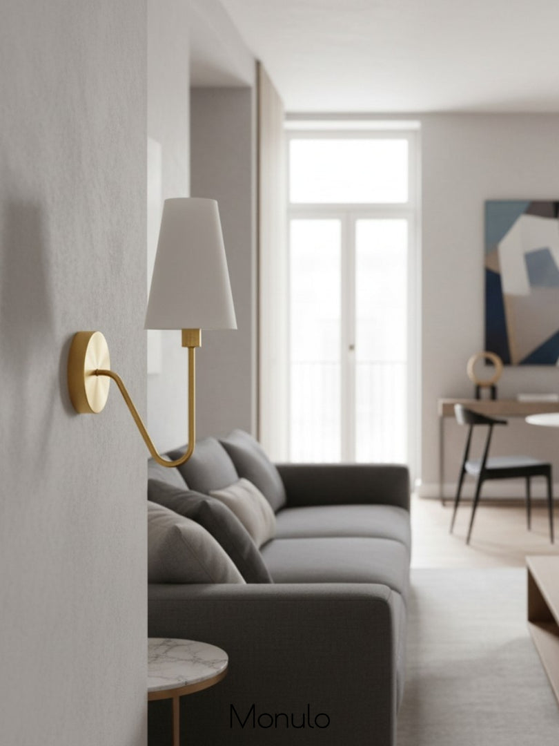 Rowan Fabric Shade Wall Sconce – Modern Industrial Light for Bedroom