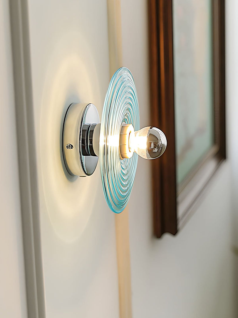 Aplique de cristal acanalado: moderna lámpara de pared de disco para dormitorio