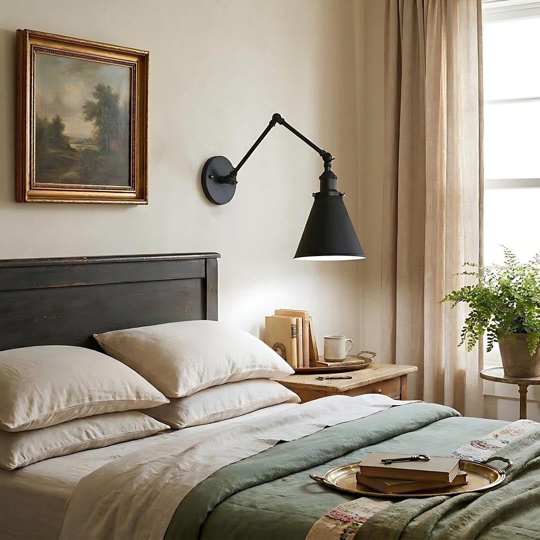 Apliques de pared para dormitorio con brazo oscilante de metal Conique - Lámpara industrial con brazo oscilante, aplique de pared ajustable 